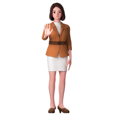 Young Woman Showing Stop Gesture Using Left Hand 3D Icon