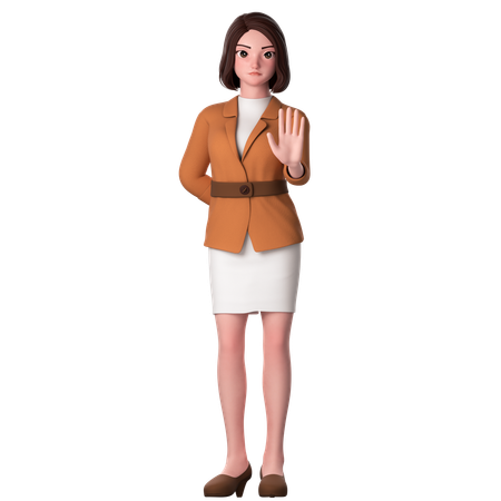 Young Woman Showing Stop Gesture Using Right Hand  3D Illustration