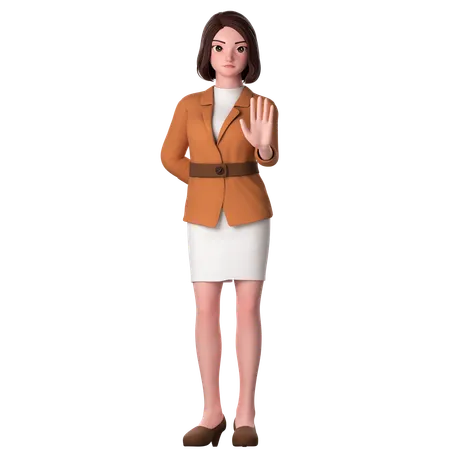 Young Woman Showing Stop Gesture Using Right Hand  3D Illustration