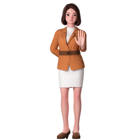 Young Woman Showing Stop Gesture Using Right Hand  3D Icon