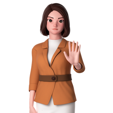 Young Woman Showing Stop Gesture Using Right Hand  3D Illustration