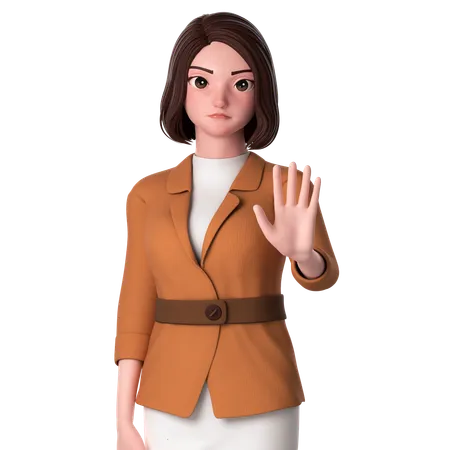 Young Woman Showing Stop Gesture Using Right Hand  3D Illustration