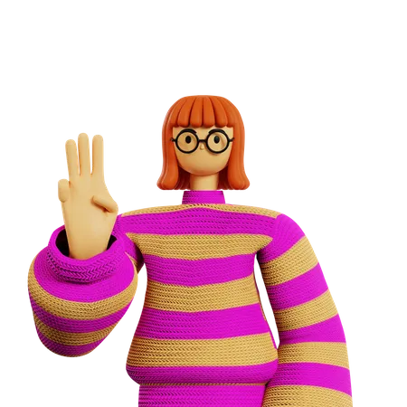 Young woman showing Three finger  3D Illustration