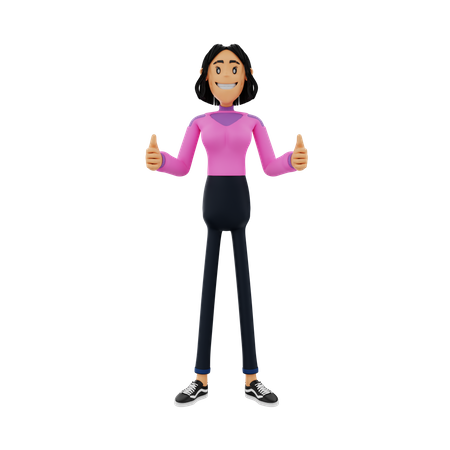 Young woman Showing Thumbs Up  3D Illustration