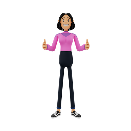 Young woman Showing Thumbs Up 3D Illustration
