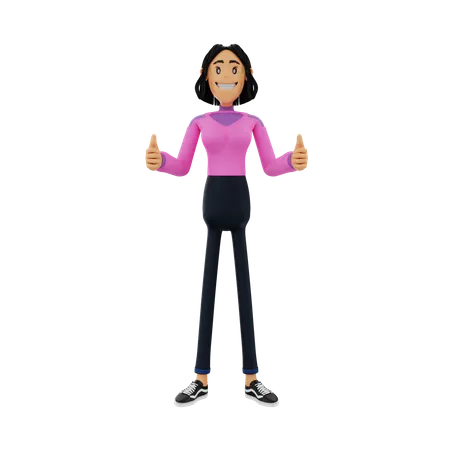 Young woman Showing Thumbs Up  3D Illustration
