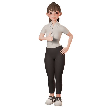 Young Woman Showing Thumbs Up Gesture With Left Hand  3D Illustration