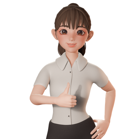 Young Woman Showing Thumbs Up Gesture With Left Hand  3D Icon