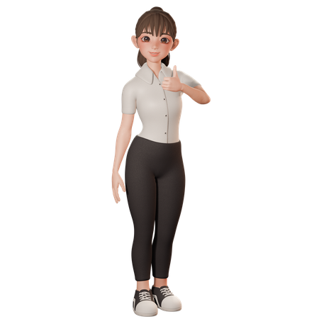 Young Woman Showing Thumbs Up Gesture With Right Hand  3D Illustration