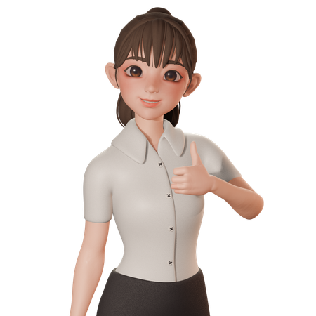 Young Woman Showing Thumbs Up Gesture With Right Hand  3D Icon