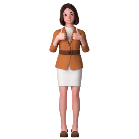 Young Woman Showing Thumbs Up Using Both Hands  3D Illustration