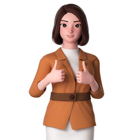 Young Woman Showing Thumbs Up Using Both Hands  3D Illustration