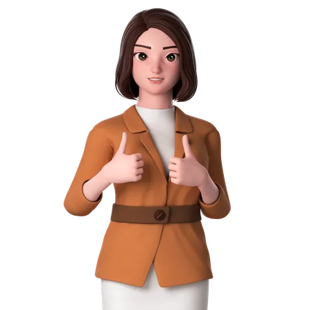 Young Woman Showing Thumbs Up Using Both Hands  3D Illustration