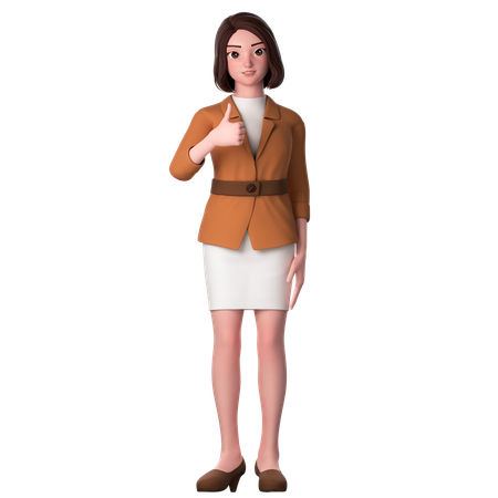 Young Woman Showing Thumbs Up Using Left Hand  3D Icon