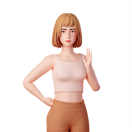 Young Woman standing while showing OK Hand Gesture  3D Illustration