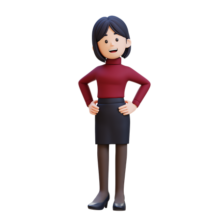 腰に手を当てて立っている若い女性  3D Illustration
