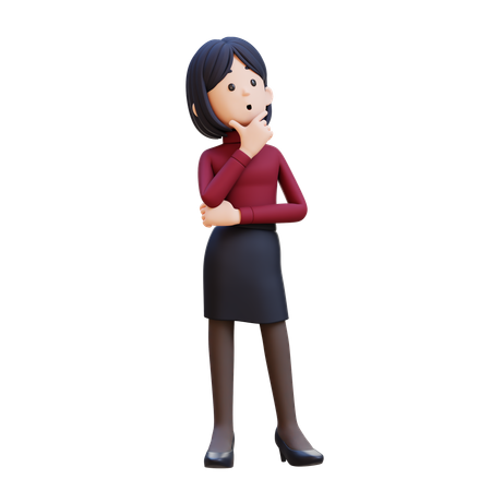 Young Woman Thinking Of Contemplation And Focus While Looking Up  3D Illustration