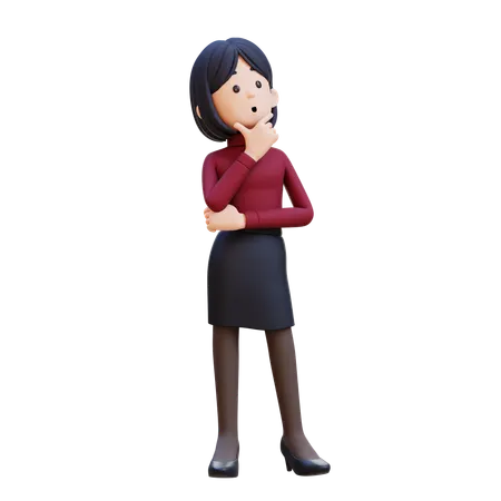 Young Woman Thinking Of Contemplation And Focus While Looking Up  3D Illustration