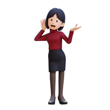 若い女性があなたの話を聞こうと熱心に聞いている  3D Illustration