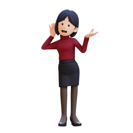 若い女性があなたの話を聞こうと熱心に聞いている  3D Illustration