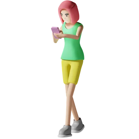 Young woman use smartphone  3D Illustration