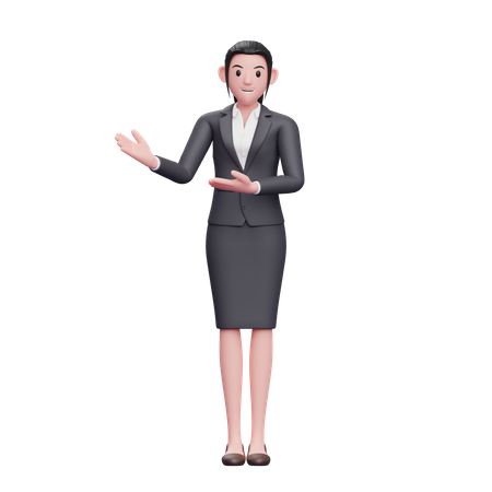 Young Woman Wearing Formal Dress Presenting 3D Illustration