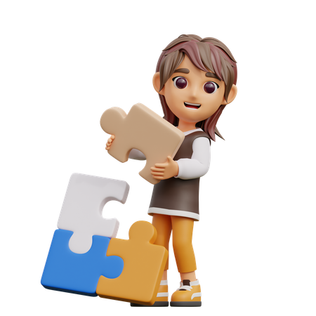 Young Woman With Puzzle  3D Illustration