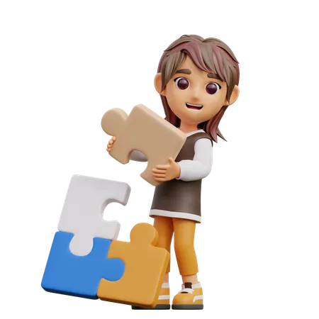 Young Woman With Puzzle  3D Illustration