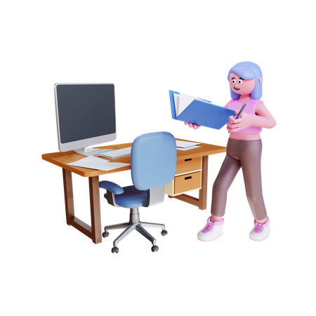 Young Woman Working In Office  3D Icon