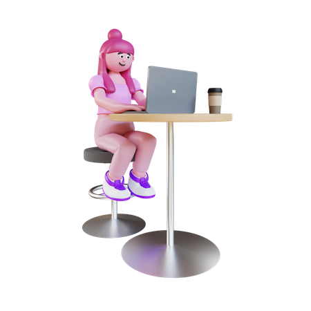 Young Woman Working On Laptop And Sit On Chair  3D Icon