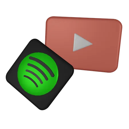 Youtub And Spotify  3D Icon