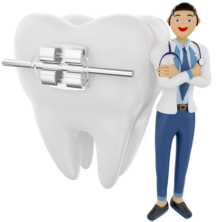 Zahnarzt zeigt Zahnspangen  3D Illustration