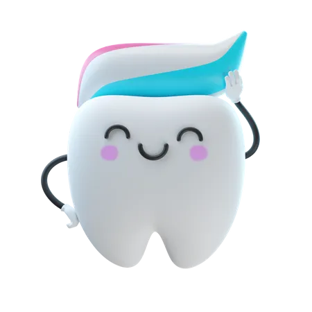 Zahnpasta auf dem Zahn  3D Illustration