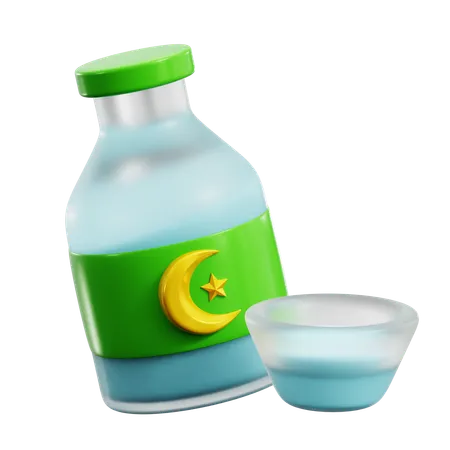 Zamzam Islam Holy Drink Water Bottle With Glass Cup From Mecca 3 D Icon Illustration Render Design 3D Icon