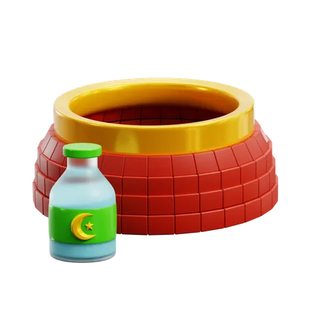 Zamzam Islamic Holy Water Well On Mecca With Bottle Brand 3 D Icon Illustration Render Design 3D Icon