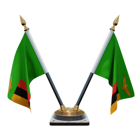 Zambia Double Desk Flag Stand  3D Flag