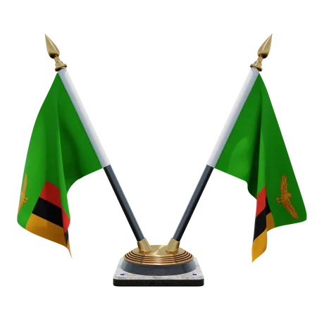 Zambia Double Desk Flag Stand  3D Illustration