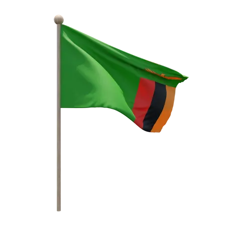 Zambia Flag Pole  3D Illustration