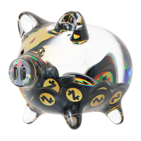 Zec Clear Glass Piggy Bank With Decreasing Piles Of Crypto Coins  3D Icon