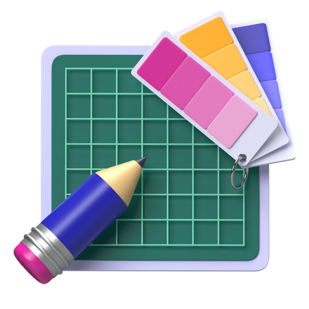 Zeichenfläche mit Bleistift und Hilfslinie  3D Icon