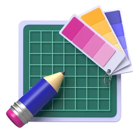 Zeichenfläche mit Bleistift und Hilfslinie  3D Icon