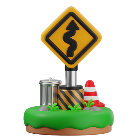 Zigzag Road Turn Sign  3D Icon