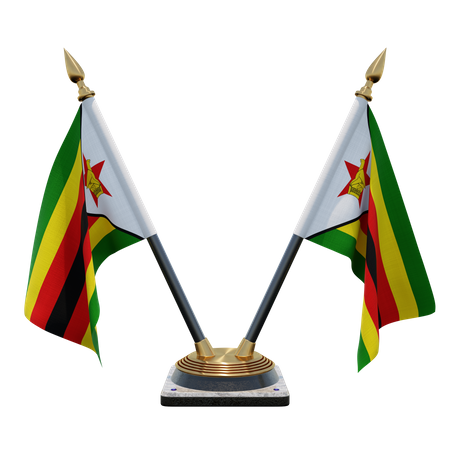 Zimbabwe Double Desk Flag Stand  3D Flag