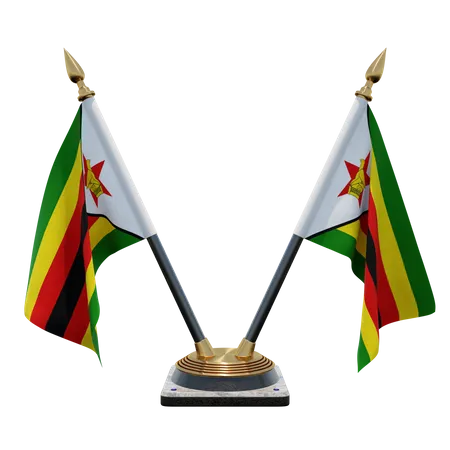 Zimbabwe Double Desk Flag Stand  3D Flag