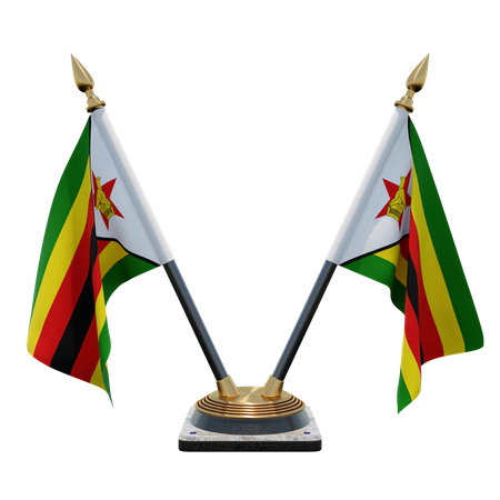 Zimbabwe Double (V) Desk Flag Stand  3D Icon