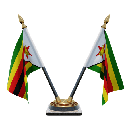 Suporte de bandeira de mesa dupla zimbabwe  3D Flag