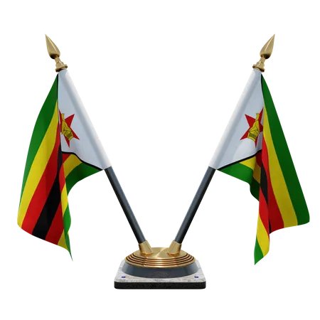 Suporte de bandeira de mesa dupla zimbabwe  3D Flag