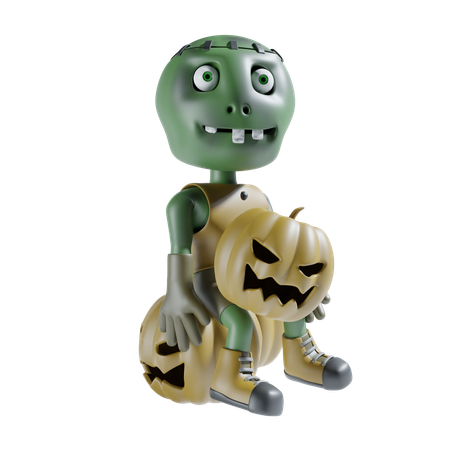 Zombie and pumpkin  3D Icon