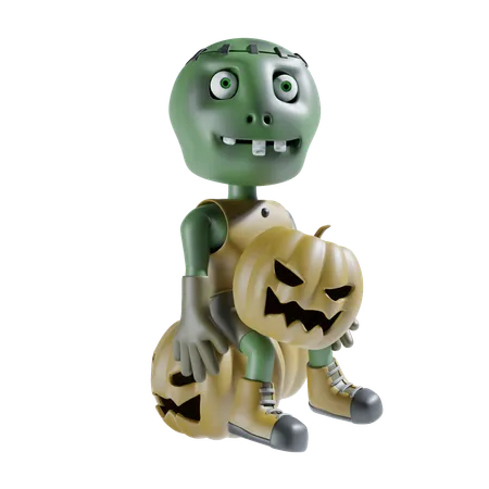 Zombie and pumpkin  3D Icon