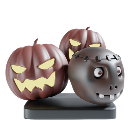 Zombie and pumpkins  3D Icon